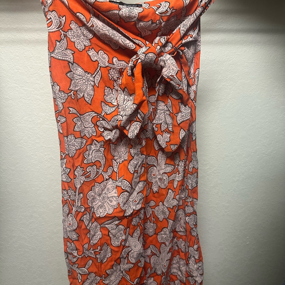 Orange Floral Print Wrap Skirt